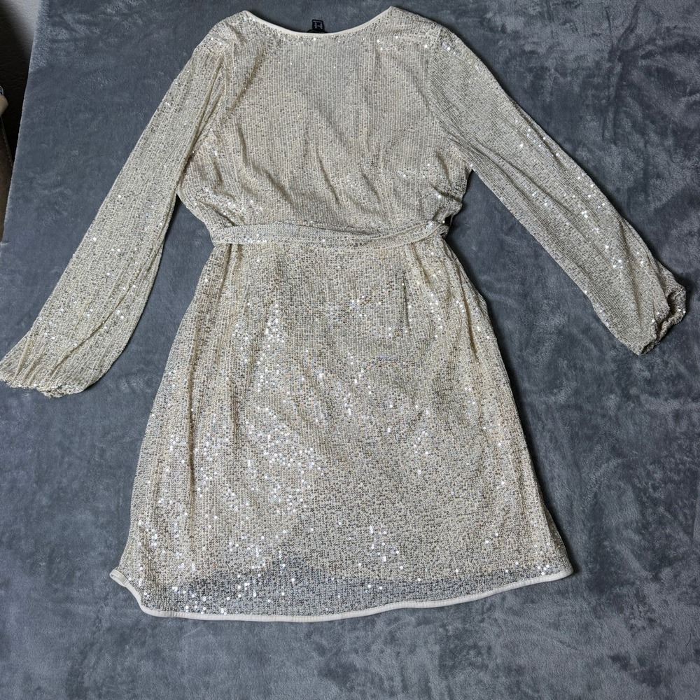 Forever 21 Plus Sequin Wrap Dress 3X Gold Champagne Long Sleeve Mini Party - Picture 3 of 3